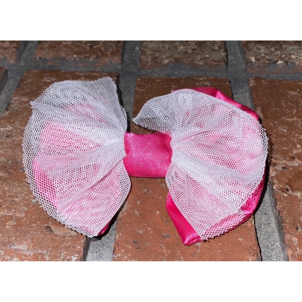 Build-A-Bear Workshop Hot Pink Satin and‎ White Mesh Hair Bow Plush Accessory